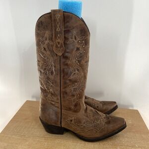 Laredo 52033 Brown/Rust Leather Cross Point 13" Western Boots Women's 9.5 M